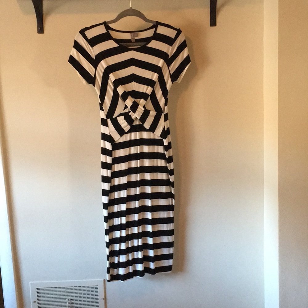 Black and White Striped Maternity Dress